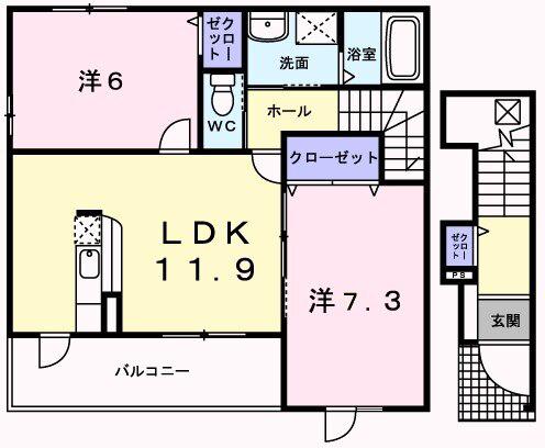グリーンコート杉3(2LDK/2階)の間取り写真
