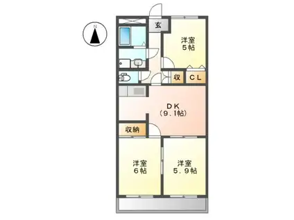 ファミリーメゾン新城(3DK/2階)の間取り写真