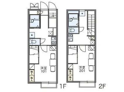 レオパレスシェロスⅡ(1K/2階)の間取り写真