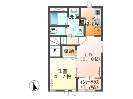 アメニティーハウス(1LDK/2階)の間取り写真