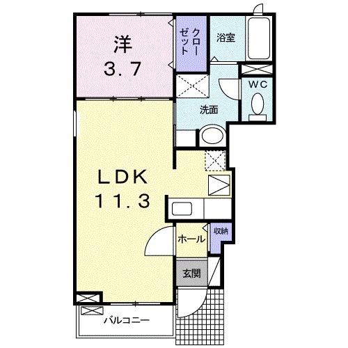 ラヴィエールかつらぎ(1LDK/1階)の間取り写真