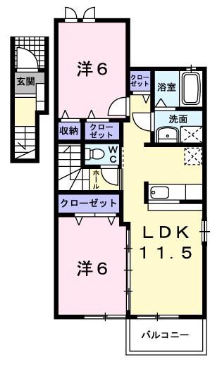 ウエスト・モイⅠ(2LDK/2階)の間取り写真