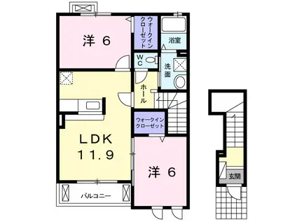 シャインズ ウィンドⅢ(2LDK/2階)の間取り写真