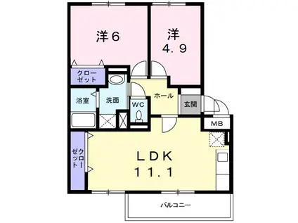 スリーサーティM(2LDK/1階)の間取り写真