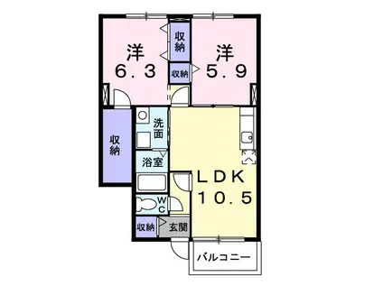 ジョイタカハシⅥ(2LDK/1階)の間取り写真