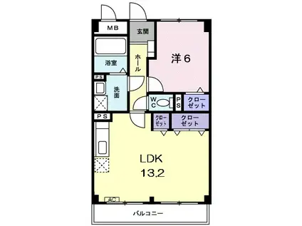 クリスタルガーデン Ⅰ(1LDK/2階)の間取り写真
