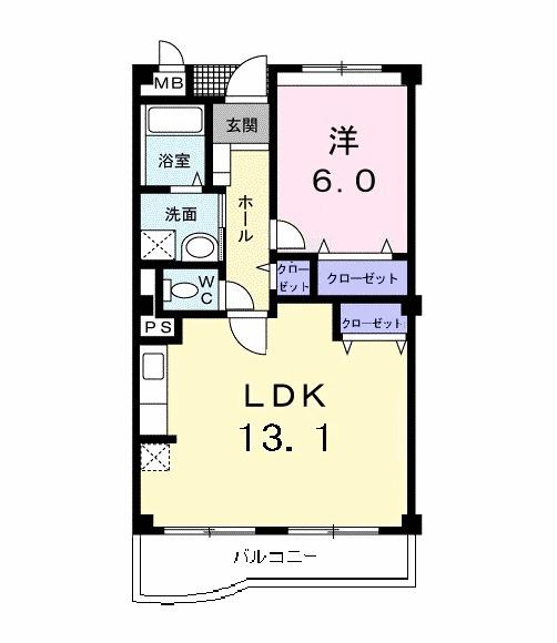 アンソレイエ瀬崎(1LDK/3階)の間取り写真
