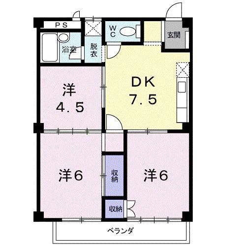 ドミール石田Ⅱ(3DK/2階)の間取り写真