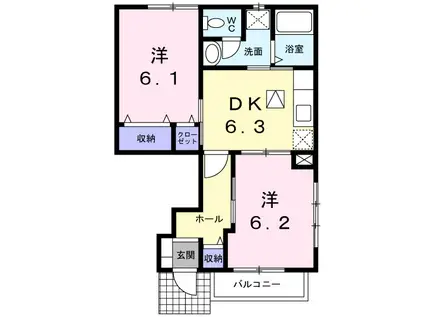 アンソレイエ1(2DK/1階)の間取り写真