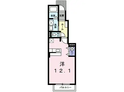 ブルックⅡ(ワンルーム/1階)の間取り写真