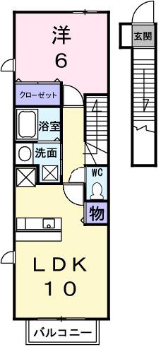 オーブ・プロムナード2(1LDK/2階)の間取り写真