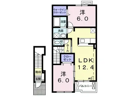 プリートカーサB(2LDK/2階)の間取り写真