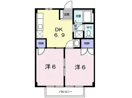 グランソレイユ(2DK/2階)の間取り写真