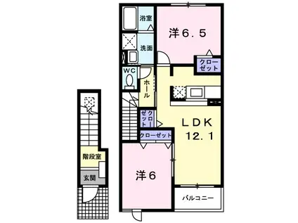 ル・シュマンB(2LDK/2階)の間取り写真