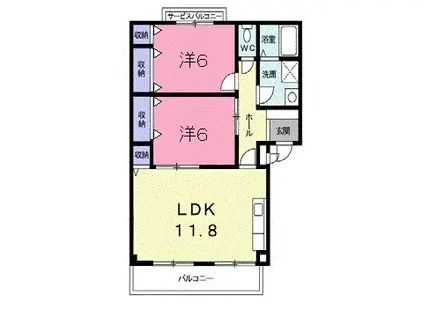 スカイハイツ藤橋(2LDK/2階)の間取り写真