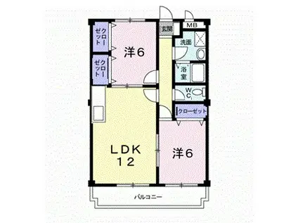 パレスピュアⅡ(2LDK/2階)の間取り写真