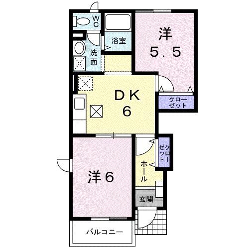 グリーンフィール Ⅱ(2DK/1階)の間取り写真