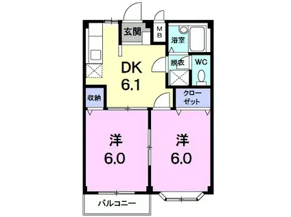 ポートエルディムA(2DK/2階)の間取り写真