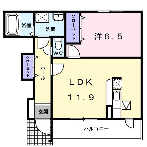 アルコバレーノ(1LDK/1階)の間取り写真