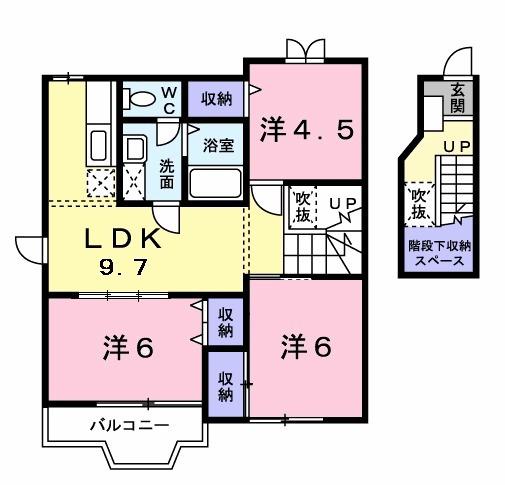 クレストール辻杉Ⅰ(3DK/2階)の間取り写真