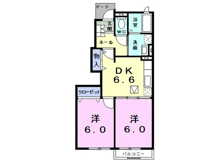 グランデカメリア山の手Ⅵ(2DK/1階)の間取り写真