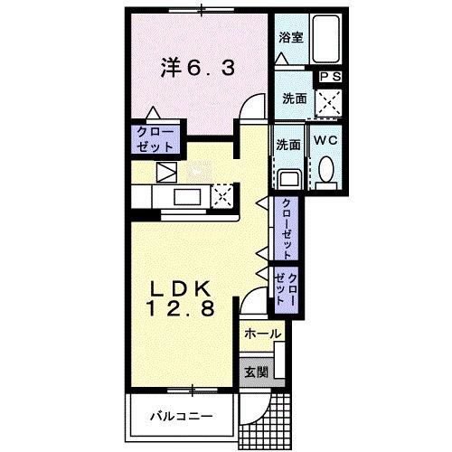 ウエストⅡ(1LDK/1階)の間取り写真