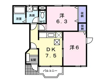 カフリーィエA棟(2DK/1階)の間取り写真