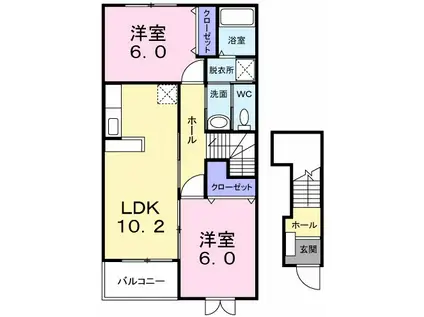 グラース・ヒルA(2LDK/2階)の間取り写真