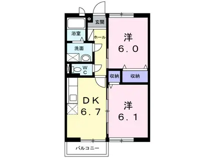 オネストイズミヤA(2DK/2階)の間取り写真
