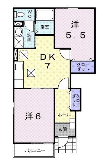 アヴニールⅩ(2DK/1階)の間取り写真