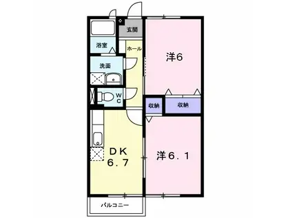 ルミエールⅡ(2DK/1階)の間取り写真