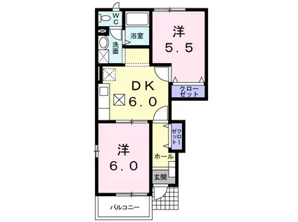 マロンⅡ(2DK/1階)の間取り写真