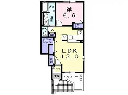 ノヴェルⅡ(1LDK/1階)の間取り写真