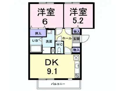 サンブルージュ(2DK/2階)の間取り写真