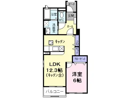 プラムガーデンⅠ(1LDK/1階)の間取り写真