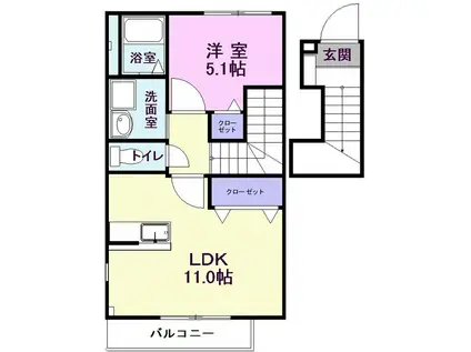 プレステージガーデンⅡ(1LDK/2階)の間取り写真