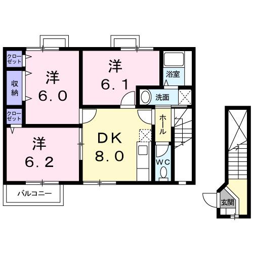 フトゥールムⅡ(3DK/2階)の間取り写真