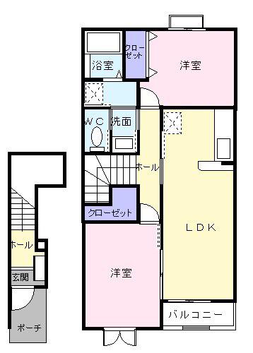オークヴィレッジ1(2LDK/2階)の間取り写真