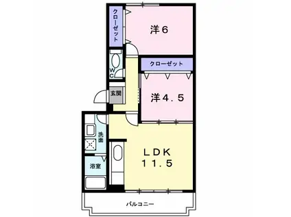 レシェンテ安倉(2LDK/3階)の間取り写真