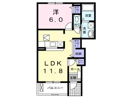 プロムナードⅡ(1LDK/1階)の間取り写真