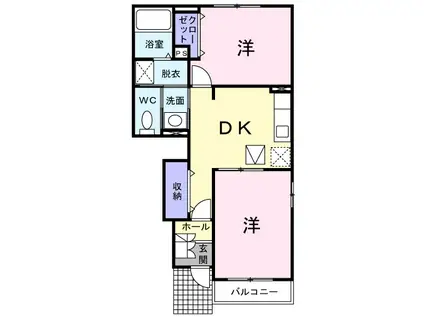 レーゲンボーゲンA(2DK/1階)の間取り写真