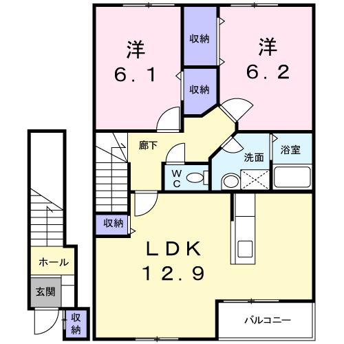 エトワール・M1(2LDK/2階)の間取り写真