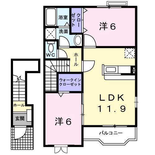 アバンツァート 富里 Ⅲ(2LDK/2階)の間取り写真