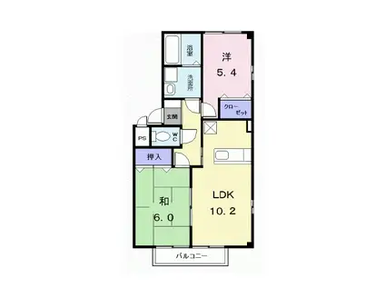 ファミールハイツKSA(2LDK/2階)の間取り写真