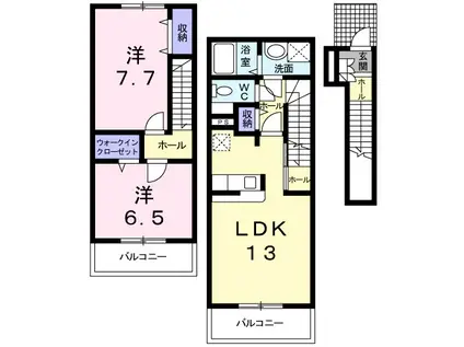 シャトーブリエⅠ(2LDK/2階)の間取り写真