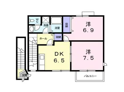 クレール・テルⅡ(2DK/2階)の間取り写真
