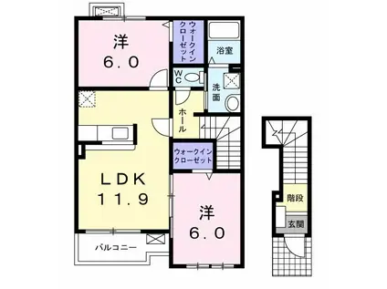ハーモニーコートB(2LDK/2階)の間取り写真