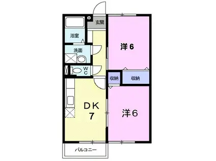 オリンポスヒルズⅡ(2DK/2階)の間取り写真