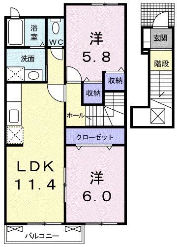 イルマーレⅠ(2LDK/2階)の間取り写真