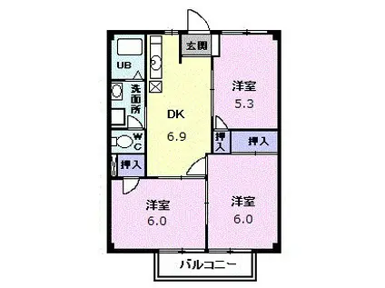 アクティブ河原A(3DK/1階)の間取り写真